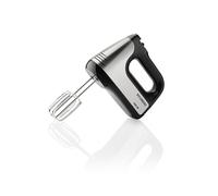 Hyundai HM708 Batteur à main pratique I 5 vitesses I 2 fouets en acier inoxydable + crochet pétrisseur I 400 W I Interrupteur à impulsion I Acier inoxydable/noir