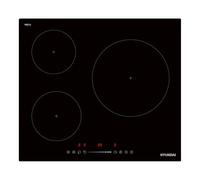 Hyundai Plaque à induction en verre noir HI3601S. Puissance max. 6680 W, 3 zones de cuisson, 9 niveaux de cuisson, contrôle curseur tactile, verrouillage et arrêt automatique de sécurité