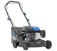Hyundai Tondeuse à Gazon Thermique 40 cm, Moteur 4 Temps 139 CC, Poussée Manuelle, 7 hauteurs de Coupe, Bac de ramassage 40 L, Édition Noire légère