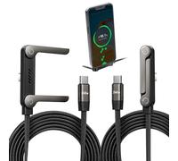 Hyunlai 2pcs Câbles de Charge Rapide 240W avec Support Invisible pour Téléphone Portable, 2-en-1 latéral Cable Chargeur USB-C Tressé pour iPhone et Tablettes