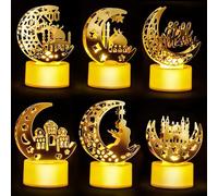 Hyunlai Décoration Ramadan 2026, 6 Pièces Ramadan Lampe Décor Table, Eid Mubarak Décoratives Lumière, 3D LED Star Moon Lumières pour Islamic Al-Fitr Musulmanes Decoration