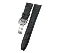 HYUOIND Bracelet de montre en cuir de vachette 20 mm, 21 mm, 22 mm, compatible avec les montres de pilote IWC Portugieser Porotfino, bracelet en cuir véritable avec boucle déployante(Black-Silver Squa