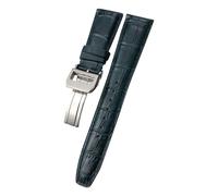 HYUOIND Bracelet de montre en cuir de vachette 20 mm, 21 mm, 22 mm, compatible avec les montres de pilote IWC Portugieser Porotfino, bracelet en cuir véritable avec boucle déployante(Blue-Silver Squar