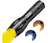 HYVCZP Lampe de poche jaune rechargeable 2 en 1, lampe de poche portable étanche à lumière jaune, lampe de poche LED avec combinaison de lumière blanche et jaune, offrant une meilleure visibilité