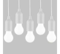 HYVCZP Lot de 5 ampoules LED avec cordon de tirage - Pratique à suspendre - Alimentation par piles - Veilleuse portable - Utilisée pour les fêtes, le camping, les réunions de barbecue (blanc)