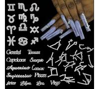 HYWWPFLAY Lot de 36 breloques en forme de signe du zodiaque argenté pour ongles en acrylique - Douze constellations - Lettres du zodiaque - Bijoux à tige - Lettre creuse - Décoration d'ongles