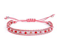 HYXC Bracelet Bresilien,2Pcs Boho Plage Bracelet Élégant Rose Fait Main Bracelets Tissés Mode Rose-Rouge Cristal Perles Bracelet D'Amitié Réglable Charme Bracelets Pour Femme