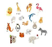Hyxodjy Lot de 17 Patchs Stickers Vetement Thermocollant Ecusson Thermocollant Animal avec Style animal mignon DIY pour Jeans Vêtements Sacs à Main Chaussures ou Casquettes pour Enfants et Aulte