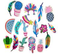 Hyxodjy Lot de 18 Patchs Stickers Vetement Thermocollant avec Tropical Elements Cactus Fruits Plumes Tribales DIY pour Jeans Vêtements Sacs à Main Chaussures ou Casquettes pour Enfants et Aulte