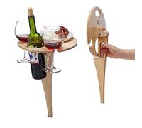 Hyxodjy Table à vin portable, pliable, rustique, mini, bois, idéale pour les activités de plein air et les pique-niques