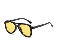 HYYZZC Lunettes de soleil aviateur vintage à double pont pour homme et femme, protection UV400, coloris noir et jaune, taille unique