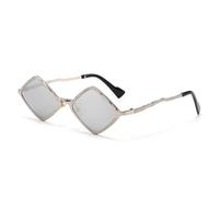 HYYZZC Lunettes de soleil carrées à monture métallique fine pour femme, style punk, protection UV400, argentées, verres miroir argentés, taille unique.