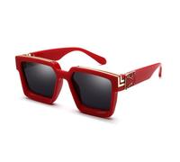 HYYZZC Lunettes de soleil carrées oversize classiques et luxueuses, style unisexe, monture large, protection UV400, rouge et gris, taille unique