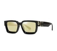 HYYZZC Lunettes de soleil carrées rétro oversize UV400, style classique et luxueux, monture large, tendance punk, verres miroirs noirs et dorés, taille unique.