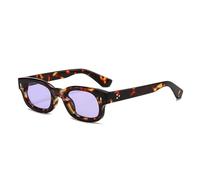 HYYZZC Lunettes de soleil rétro carrées, petites, couleur bonbon, tendance femme, rivets, style léopard homme, protection UV400, violet léopard, taille unique