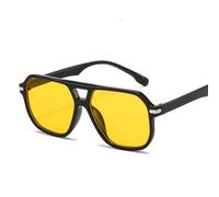 HYYZZC Lunettes de soleil rétro rondes à monture large pour femmes, double faisceau, noires, style aviateur, taille unique.