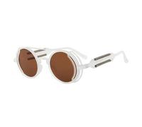 HYYZZC Lunettes de soleil Steampunk UV400, monture ronde, verres colorés, style rétro classique pour hommes et femmes, blanches et marron, taille unique.