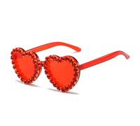 HYYZZC Lunettes de soleil vintage roses en forme de cœur et de diamant pour femme, style rétro hip-hop, rouge, taille unique.