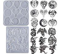 HyzaPhix 2PCS Porte-clés Moules En Résine, Dragon Volant Moules En Silicone Époxy Bijoux Moulage Animaux pour DIY Collier Pendentif Ornements Artisanat