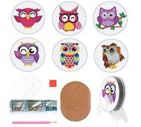 HyzaPhix 6pcs DIY 5D Diamant Peinture Dessous de Verre, Mandala Chouette Hibou Broderie Diamant Kit avec Support, Diamond Painting Coasters pour La Maison, Bureau (Chouette)