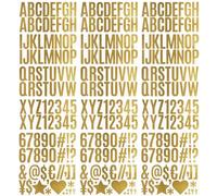 HyzaPhix Autocollant Lettres et Chiffres, 24 Feuilles Autocollant en Vinyle Autocollant Alphabet Adhésives Sticker pour Signes, Fenêtre, Porte, Voitures, Numéro D'adresse (2.5in, or)