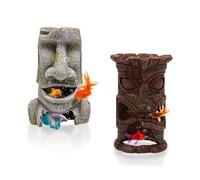 HyzaPhix Moai - Décoration d'aquarium Tiki - Cachette de l'île de Pâques - Décoration antique pour Betta Crevettes, Cichlidés - Décoration d'aquarium (Moai + Tiki)