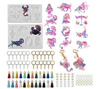 HyzaPhix Moules en Résine Époxy, 104pcs Moulle Silicone Constellations avec 24Pcs Couleurs Gland en Cuir,24pcs Anneau Porte Clé,Outil pour Fabrication de Bijoux et Pendentif (104pcs)