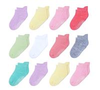 HYzgb Chaussettes pour bébé 12-18 mois 1 ans 2 ans 3 ans 12 paires de chaussettes pour tout-petits avec poignées antidérapantes Chaussettes pour bébé pour filles Couleurs bonbon vives