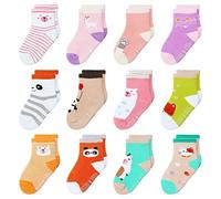 HYzgb Chaussettes pour bébés 12-18 mois Chaussettes pour tout-petits avec poignées antidérapantes 12 paires de chaussettes en coton 1 an 2 ans 3 ans cadeau pour tout-petits filles (multi-couleurs)
