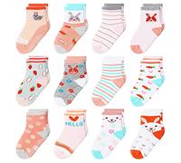 HYzgb Chaussettes pour bébés 12-18 mois Chaussettes pour tout-petits avec poignées antidérapantes 12 paires de chaussettes en coton 1 an 2 ans 3 ans cadeau pour tout-petits filles (multi-couleurs)