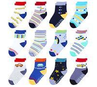 HYzgb Chaussettes pour tout-petits 3 4 5 ans Chaussettes pour enfants garçons avec poignées 12 paires de chaussettes en coton antidérapantes, cadeau pour tout-petits enfants garçons (multicolores)