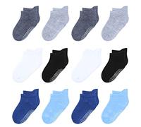 HYzgb Chaussettes pour tout-petits avec poignées antidérapantes 3 4 5 ans 12 paires de chaussettes en coton pour tout-petits enfants garçons cadeau d'anniversaire pour bébé couleurs assorties