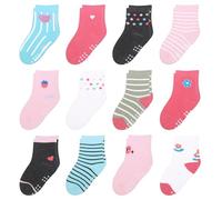 HYzgb Chaussettes pour tout-petits filles 3-5 ans avec poignées 12 paires de chaussettes en coton antidérapantes Crew pour tout-petits enfants 3-4-5 ans Style floral