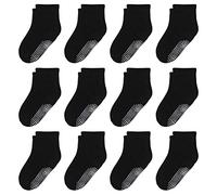 HYzgb Chaussettes pour tout-petits garçons 1-3 ans et 12-24 mois, 12 paires avec poignées antidérapantes en coton noir, sans couture, parfaites pour les cadeaux d'anniversaire