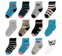 HYzgb Chaussettes pour tout-petits garçons 5 6 7 ans avec poignées 12 paires antidérapantes petits enfants Chaussettes en coton Crew pour tout-petits enfants 5-6-7 ans (style dinosaurier stripe)