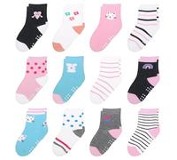 HYzgb Lot de 12 paires de chaussettes antidérapantes en coton avec poignées pour garçons et filles de 1 à 7 ans - Multicolore, 1-3 ans