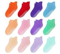 HYzgb Lot de 12 paires de chaussettes antidérapantes en coton pour bébé de 1 à 7 ans - Multicolore, Arc-en-ciel, 5-7 ans