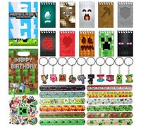 HYZMSZA 102 Stück Jeu Vidéo Fête Anniversaire Cadeau, Cadeaux Fête Enfants Jeux, Cadeaux d'anniversaire pour enfants avec Porte-clés Carnet Autocollants Bracelet Sac Cadeau pour Party Faveurs