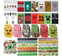 HYZMSZA 98 Pcs Jeu Vidéo Fête Anniversaire Cadeau, Cadeaux Fête Enfants Jeux, Cadeaux d'anniversaire pour enfants avec Porte-clés Carnet Autocollants Bracelet Sac Cadeau pour Party Faveurs
