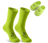 HYZMSZA Chaussettes de Noël Grinchs Douces en Peluche, Idée Cadeau Noël avec Grinch Pantoufles et Chaussettes Fantaisie Rigolotes, Polaire Hiver Socks (FR/ES, Numérique, 39, 40, Taille normale)