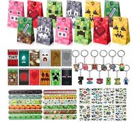 HYZMSZA Jeu Vidéo Fournitures de Fête Enfants, Cadeau d'anniversaire pour Enfants, Jeu Vidéo Fête Anniversaire Cadeau avec Porte-clés Carnet Tatouage Autocollants Bracelet Sac Cadeau