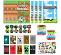 HYZMSZA Jeux vidéo Cadeau Anniversaire Enfants, Fournitures de Fête Enfants avec Sacs de Fête Bracelet en Silicone Claque Carnet Broches Bouton Stickers