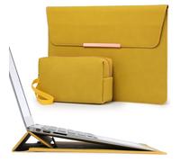 HYZUO 13,3-14 Pouces Housse Ordinateur Portable avec Stand pour MacBook Pro 14 M4/M3/M2/M1 Pro/Max 2025-2021, MacBook Air/Pro 13,3, 13,8"/13,5" Surface Laptop, HP Envy 13, Jaune Olive-Barre