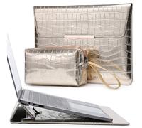 HYZUO 15-16 Pouces Femmes Housse Ordinateur Portable avec Stand pour MacBook Pro 16 M4/M3/M2/M1 2025-2019, Pro 15, XPS 15, MacBook Pro 15 2015-2012, avec Pochette, Motif Crocodile Champagne-argenté