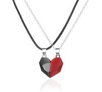 HZAOPZE 1 Paar Halskette Magnetisch Herz Passender Puzzle Anhänger für sie und ihn Magnet Herzkette Freundschaft Kette für Liebe Herren Damen Paare Geschenk Valentinstagsgeschenk, Schwarz und Rot