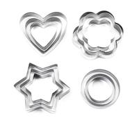 HZAOPZE 12 pcs emporte-pièces, Cookie Cutters Ensemble, Emporte Piece Patisserie pour Biscuits Bread Cakes Chocolate, Emporte Piece Rond, Fleur, étoile et Cœur, 3 Tailles