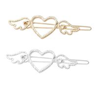 HZAOPZE 2 pcs Barrette Cheveux Amour Barrette Ailes d'ange Barrette Cheveux Cœur Barrette Cheveux Métal Pince À Cheveux Clips Accessoires Cheveux Décoratifs pour Femmes Et Filles, Or et Argent