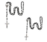 HZAOPZE 2 pcs Collier Chapelet Catholique Femme e Homme, Pendentif Croix Chrétienne Médaille Saint Vierge Marie/Saint Benoît/Saint Michel,Bijoux Communion Baptême Amulette, Nero, 6mm