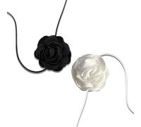 HZAOPZE 2 pcs Collier Fleur Femme, Collier Fleurs Roses avec Chaîne Réglable en Tissu Colliers Fleurs Collier Velours avec Fleur pour Femmes Filles Mariée Fête Mariage Anniversaire(Noir et Blanc)