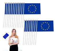HZAOPZE 20 pcs Drapeau de l'Union européenne, Mini Drapeau à Main, Petit Drapeau de l'Union européenne, Mini Drapeaux de l'UE, Drapeaux bâton à Main, pour défilés, Carnaval, 14 x 21 cm